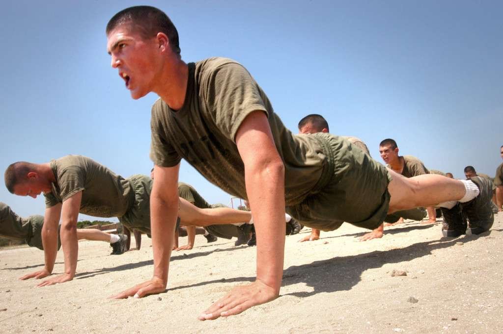 Marines doing push ups in training